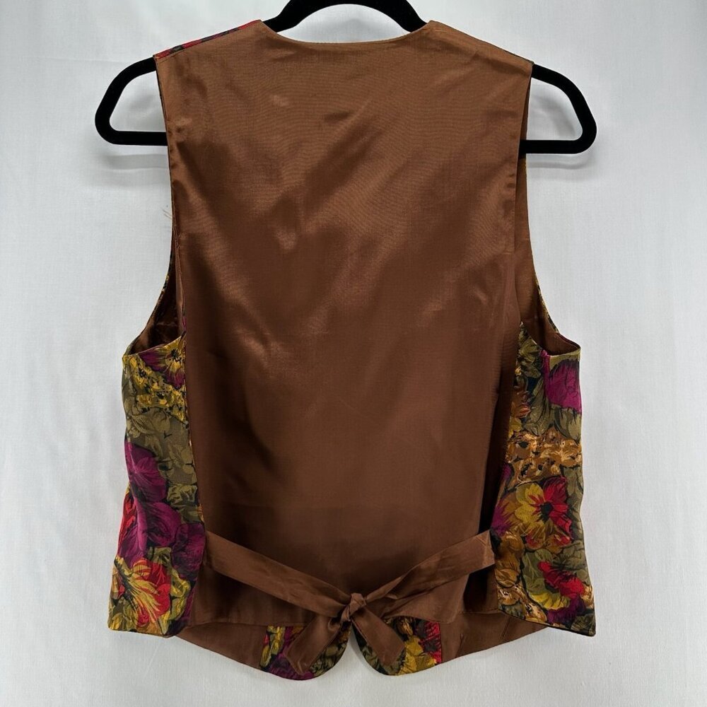 LadySansabelt Jaymar Ruby Vtg Floral Vest Women 6 Lined Adjustable Tie Brown Red - Picture 2 of 11